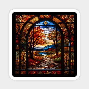 Stained Glass Window Of Autumn Scene Magnet