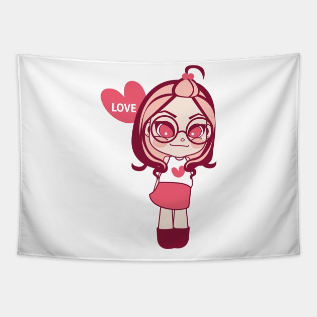Adorable Girl with Love Heart Cartoon Illustration Tapestry by mumeaw