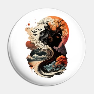 Fantasy asian landscape with woman face Pin