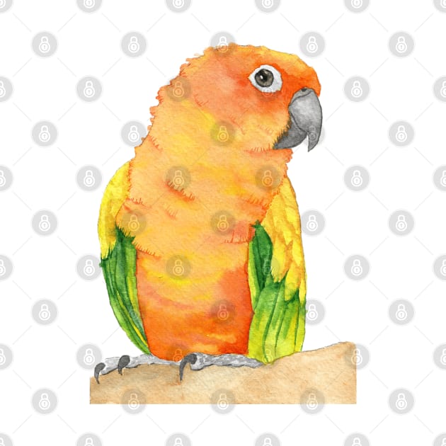 sun parakeet watercolor bird portrait painting by Oranjade0122