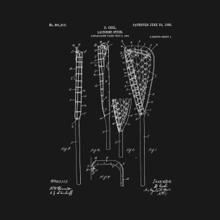 Lacrosse Stick Patent - Lacrosse Player Art - Black Chalkboard T-Shirt