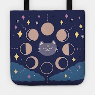 Quirky Moon Phase Cat Tote