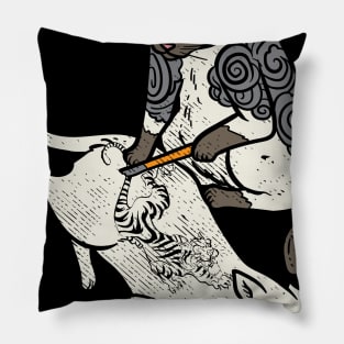 Cat inking Tiger on Cat Irezumi Tattoo Artist Catlover Gift Pillow