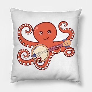 Adorable Octopus Playing Banjo Cartoon Pillow