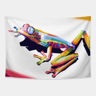 Pop Art design illustration with tree frog image Tapestry