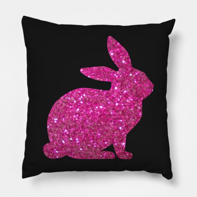 Hot Pink Faux Glitter Easter Bunny Pillow by Felicity-K