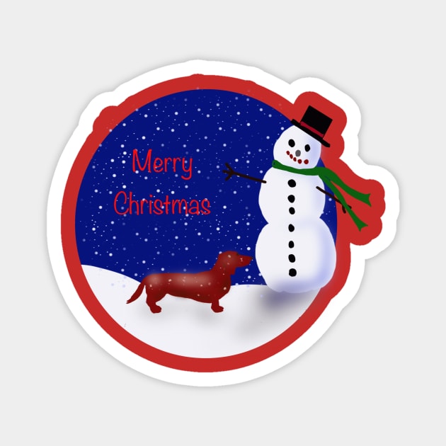 Merry Christmas Dachshund Magnet by CATiltedArt