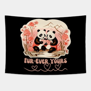 Cute Panda Fur-ever Yours Design Valentine gift Tapestry