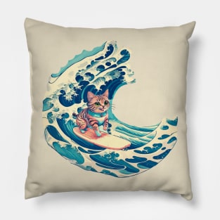 Surfer Cat Wave Pillow