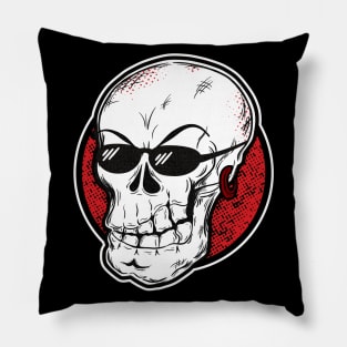 Cool skull with sunglasses (white and red) Pillow