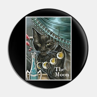 Black Cat with Moon Necklace - White Outline - "The Moon" Pin