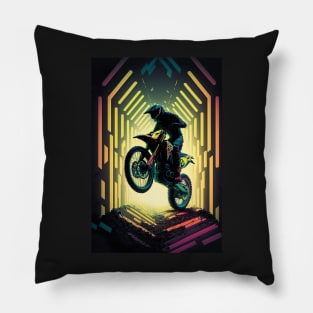 Cyber Future Dirt Bike With Neon Colors Pillow