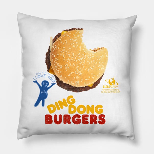 Ding Dong Burgers Pillow by darklordpug