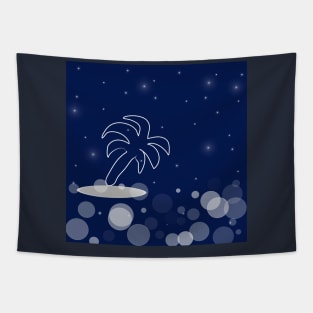 Landscape with palm. Vacation, exotic, island with dark blue color background Tapestry