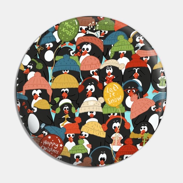 Funny Penguins Christmas Party Pin by NattyDesigns