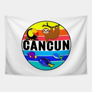 Cancun Mexico Tropical Beach Toucan Fish Sloth Travel Vacation Tapestry