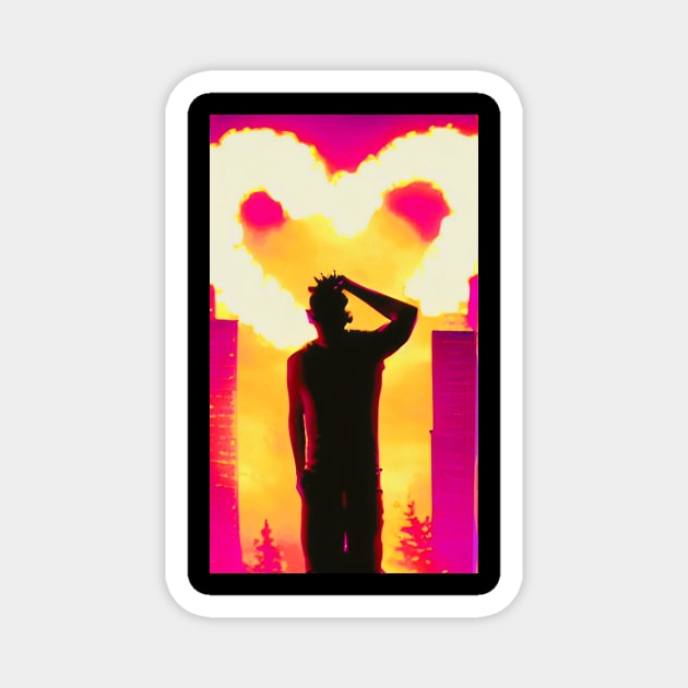 Synthwave - Street Heart Silhouette Magnet by BottomsUpTee