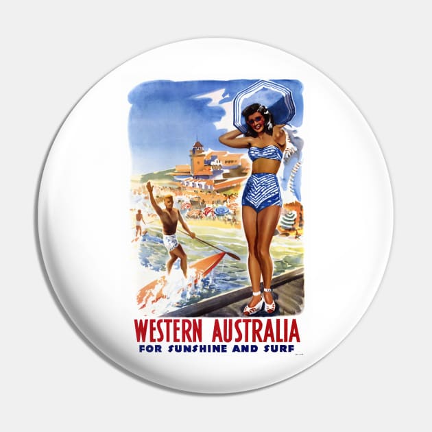 Vintage Travel Poster Western Australia Sunshine Surf Pin by vintagetreasure