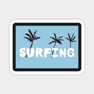 Surfing Lettering with Palm Trees and a Retro Blue Background Magnet