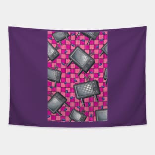 Checkerboard Black and White Televisions Tapestry