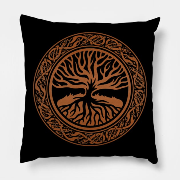 Tree of life  -Yggdrasil and  Runes Faux Leather Pillow by Nartissima