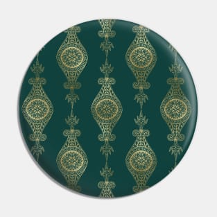 Teal and Gold Vintage Art Deco Damask Pattern Pin