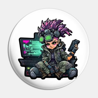 Cartoon Cyber Punk Girl with Futuristic Computer Pin