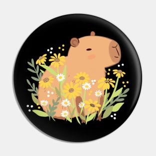 Cute capybara with daisy flowers Pin