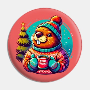 Funny Beavers Christmas Pin