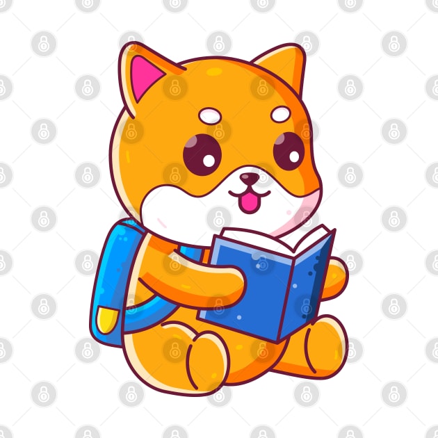 Cute school shiba inu reading book by Ardhsells