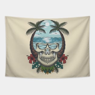 Skull Beach Tropical Abstract Tapestry