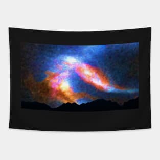 starry Night Space Nebula Mountains Tapestry