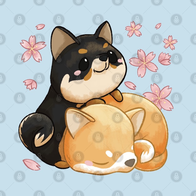 Shiba Inu and Cherry Blossoms by Bee and Clover Designs