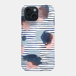 Pocket - Watercolor Stains Stripes Navy Phone Case