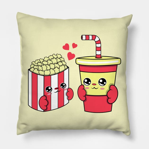 All i need is popcorn and soda, Kawaii popcorn and soda cartoon. Pillow by JS ARTE
