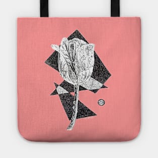 Ink drawing - tulip with dewdrops and geometry Tote