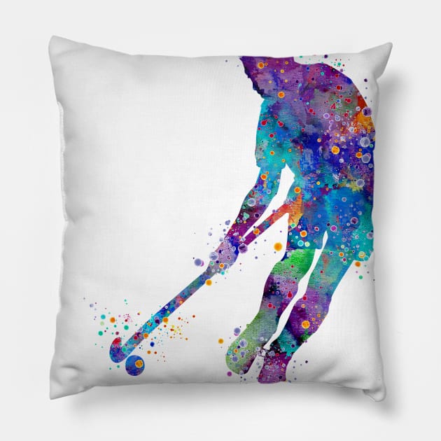 Watercolor Boy Field Hockey Player Pillow by LotusGifts