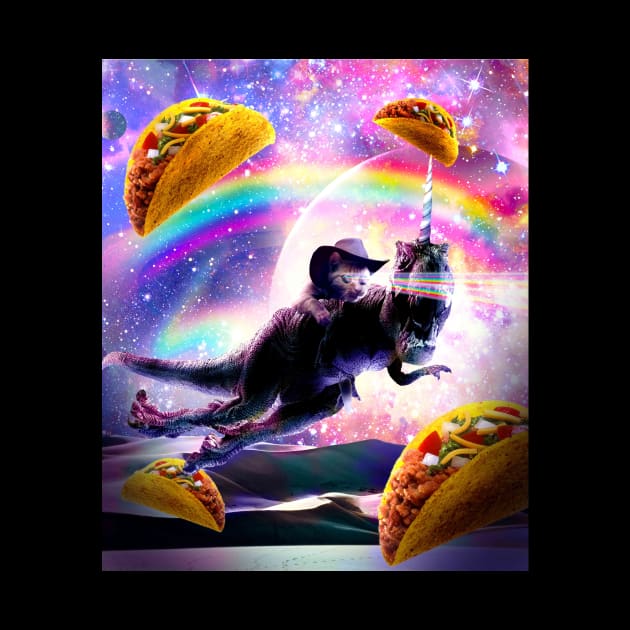 Laser Space Cat On Rainbow Dinosaur Unicorn - Taco by Random Galaxy