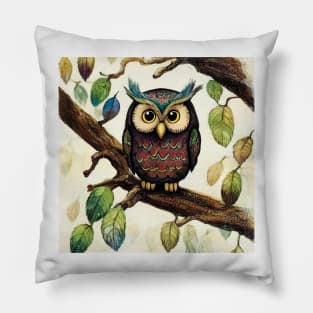 Cute Owl with russet and teal feathers Pillow