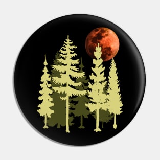 Vintage Conifers Landscape and Red Full Moon Pin