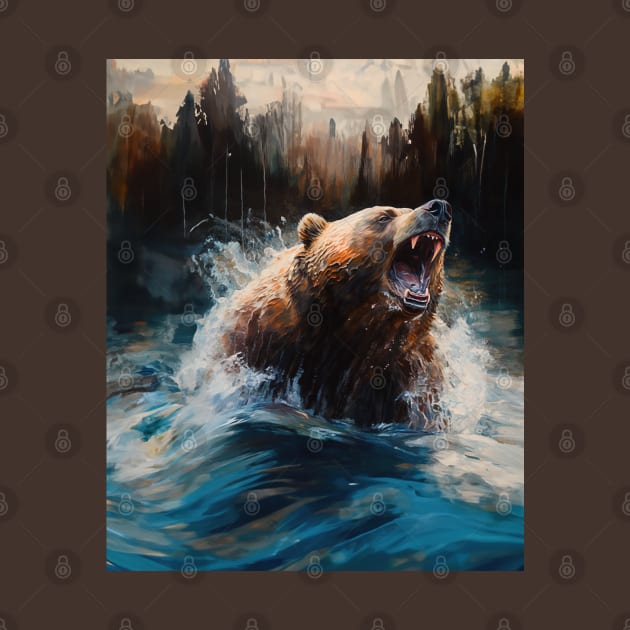 Bear in the River - Oil Painting by JennyPool