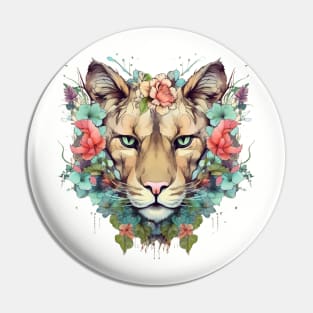 Vintage Mountain Majesty: Floral Crowned Lioness Pin