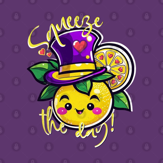 Kawaii lemon funny saying - Squeeze the day! by alcoshirts