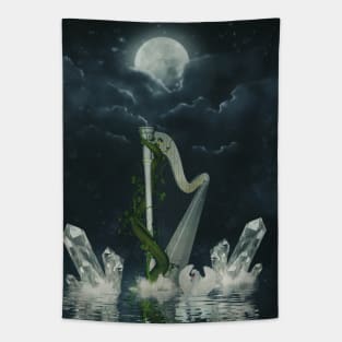 Wonderful harp and swan in the ocean Tapestry