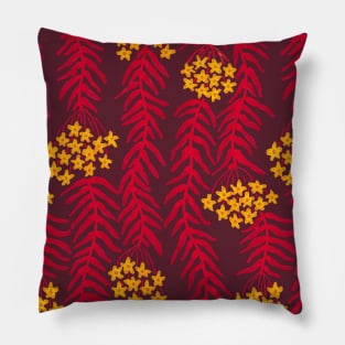 Organic wildflower pattern in dark red and yellow Pillow