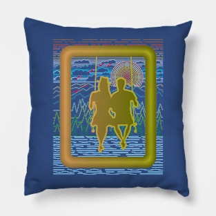 A pair of lovers who are playing on a swing on the edge of the lake Pillow
