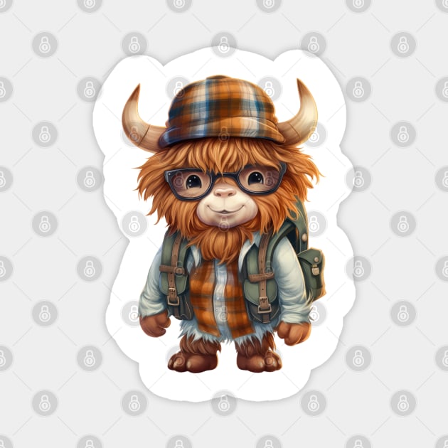 Back To School Highland Cow Magnet by Chromatic Fusion Studio