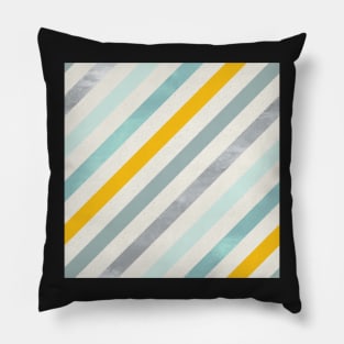 Diagonal Stripes in Blue Silver and Gold Pillow