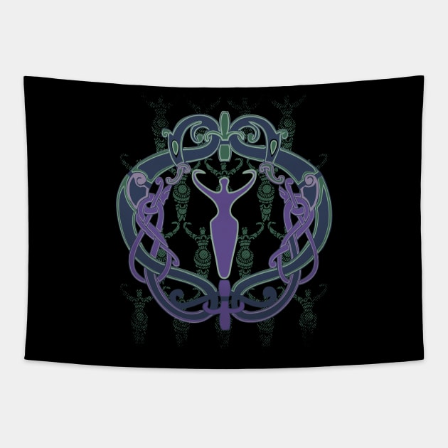 Celtic Goddess Symbol Ultraviolet Green Tapestry by MalarkeyPie