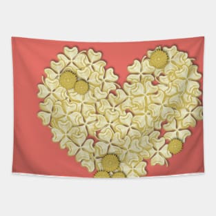 Gold clover heart on living coral Tapestry